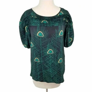 {Parker} Peacock Feathers Print 100% Silk Blouse